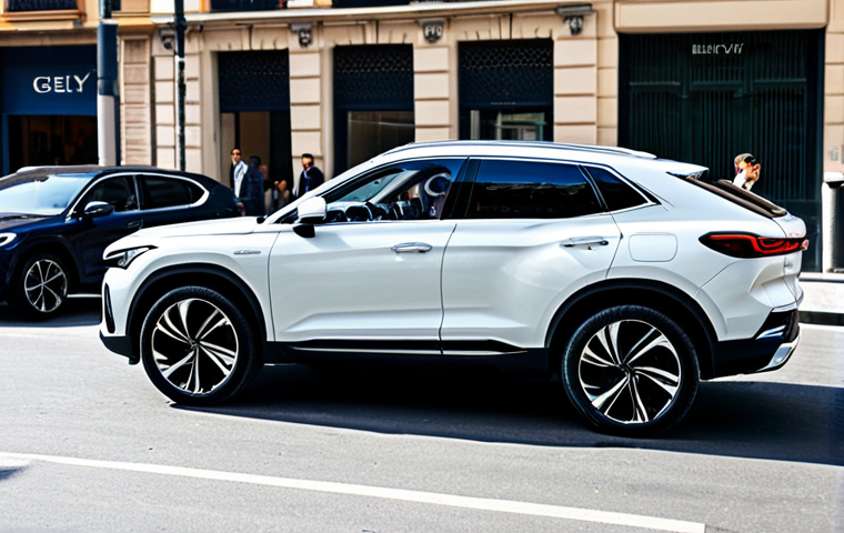 지리 Xingyue와 폭스바겐 티록 비교 - Geely Xingyue - Modern Urban Scene**

"A stylish Geely Xingyue SUV Coupé parked in a modern European...